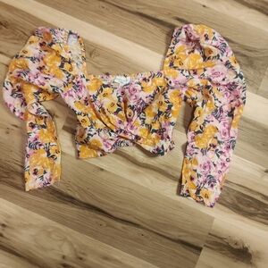 Something Navy Floral Smocked Top Size Small